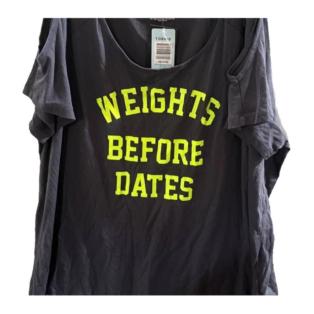 Torrid Active T Shirt Womens 2 Black Cold Shoulder Sleeve Weights Before Dates - Picture 2 of 10